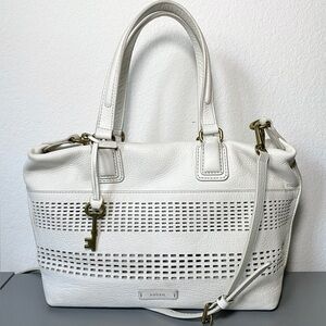 Fossil Julia Leather Satchel in Coconut White with Crossbody Strap